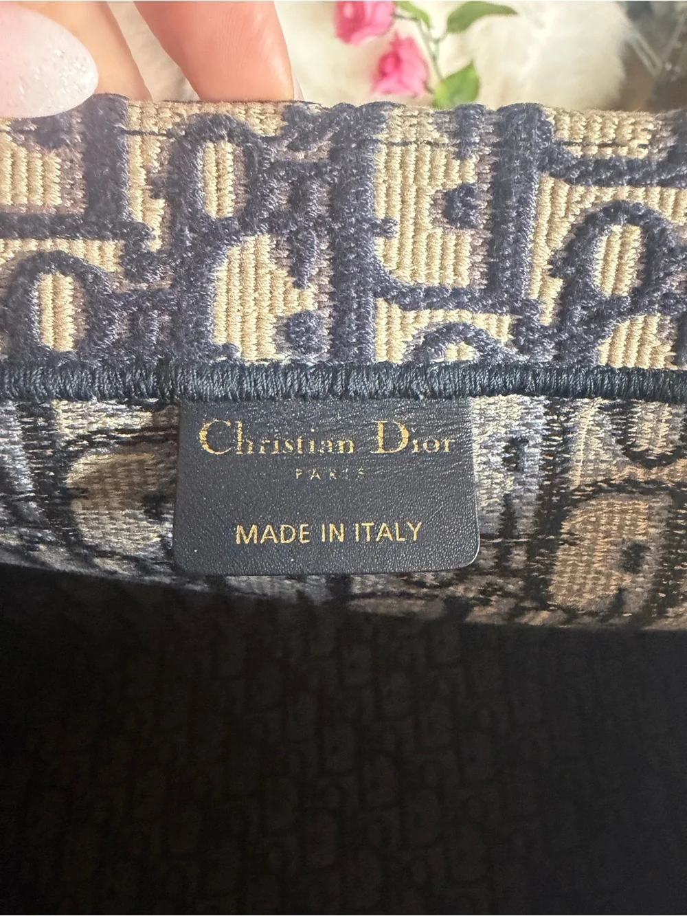 Christian Dior Book Tote Medium Navy Blue Dior Oblique Embroidery Canvas Handbag